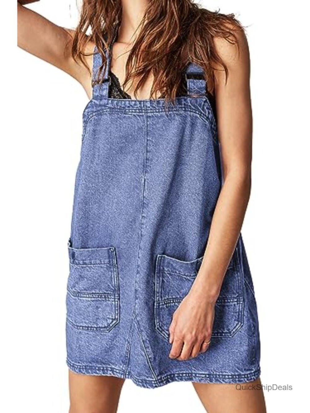 Women's Sleeveless Denim Overall Dress Adjustable Straps Pockets